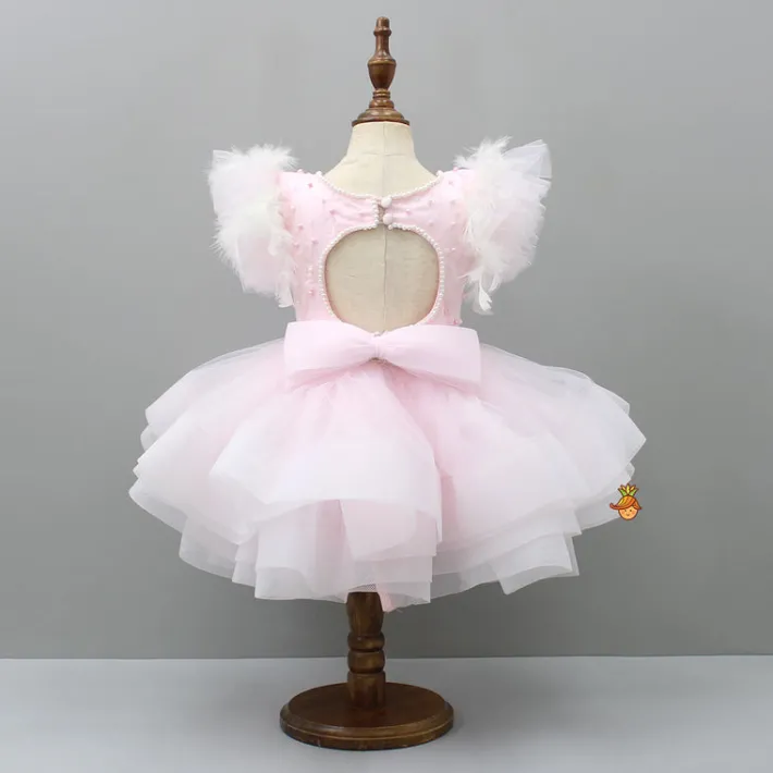 Clearance Pleated Yoke Cut-Out Back Pink Dress With Detachable Trail And Matching Headband Dresses & Sets | Dresses