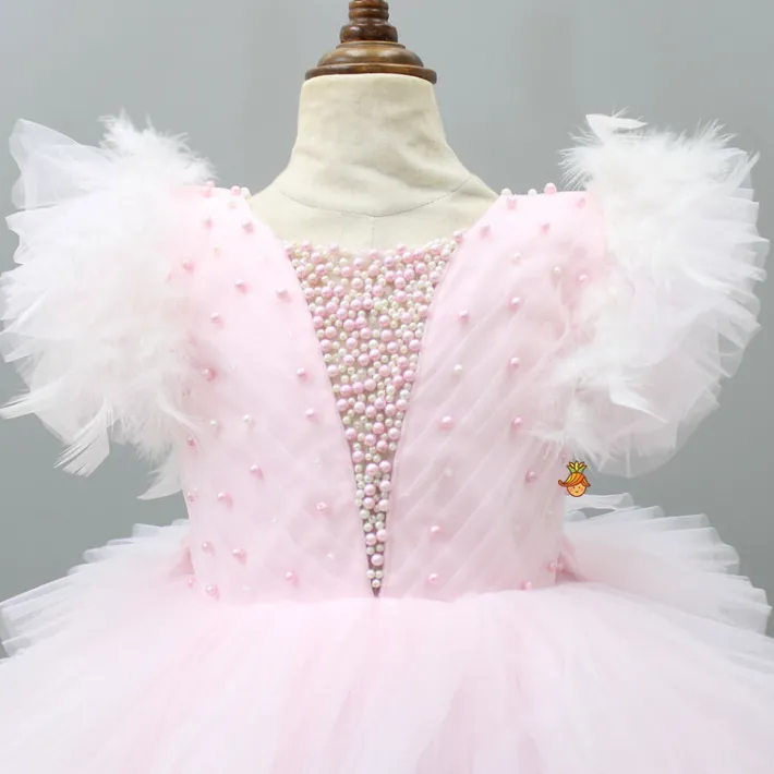 Clearance Pleated Yoke Cut-Out Back Pink Dress With Detachable Trail And Matching Headband Dresses & Sets | Dresses
