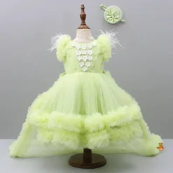 Clearance Pleated Yoke Green Dress With Detachable Trail And Matching Headband Dresses & Sets | Dresses