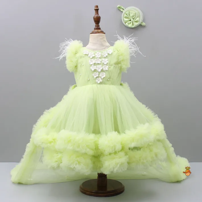 Clearance Pleated Yoke Green Dress With Detachable Trail And Matching Headband Dresses & Sets | Dresses
