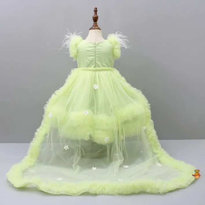 Clearance Pleated Yoke Green Dress With Detachable Trail And Matching Headband Dresses & Sets | Dresses