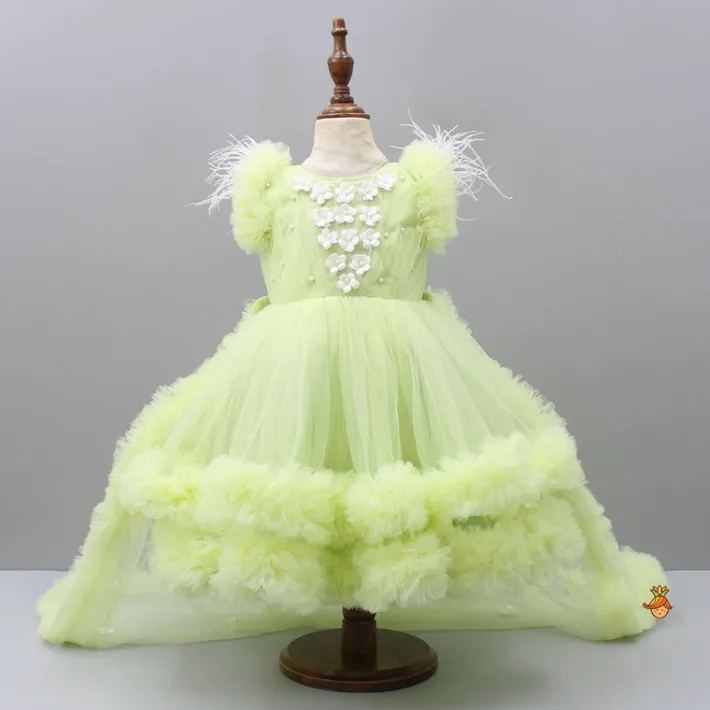 Clearance Pleated Yoke Green Dress With Detachable Trail And Matching Headband Dresses & Sets | Dresses