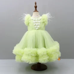 Clearance Pleated Yoke Green Dress With Detachable Trail And Matching Headband Dresses & Sets | Dresses