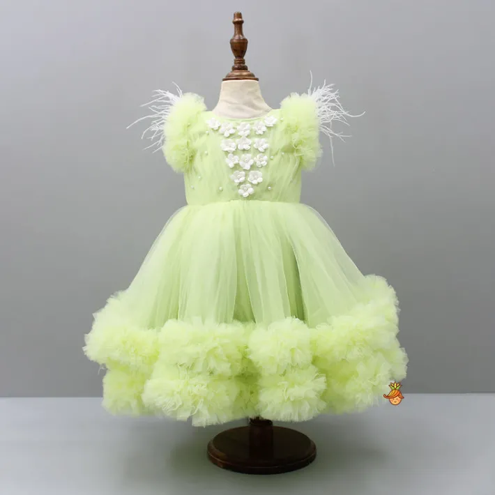 Clearance Pleated Yoke Green Dress With Detachable Trail And Matching Headband Dresses & Sets | Dresses