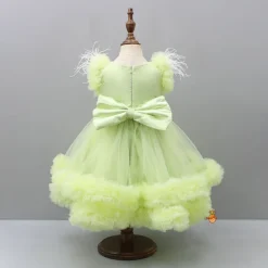 Clearance Pleated Yoke Green Dress With Detachable Trail And Matching Headband Dresses & Sets | Dresses