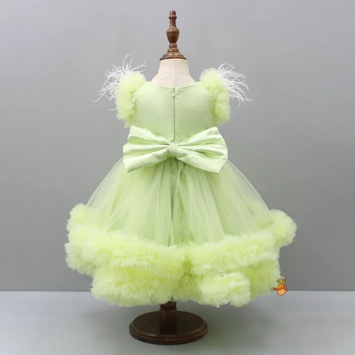 Clearance Pleated Yoke Green Dress With Detachable Trail And Matching Headband Dresses & Sets | Dresses