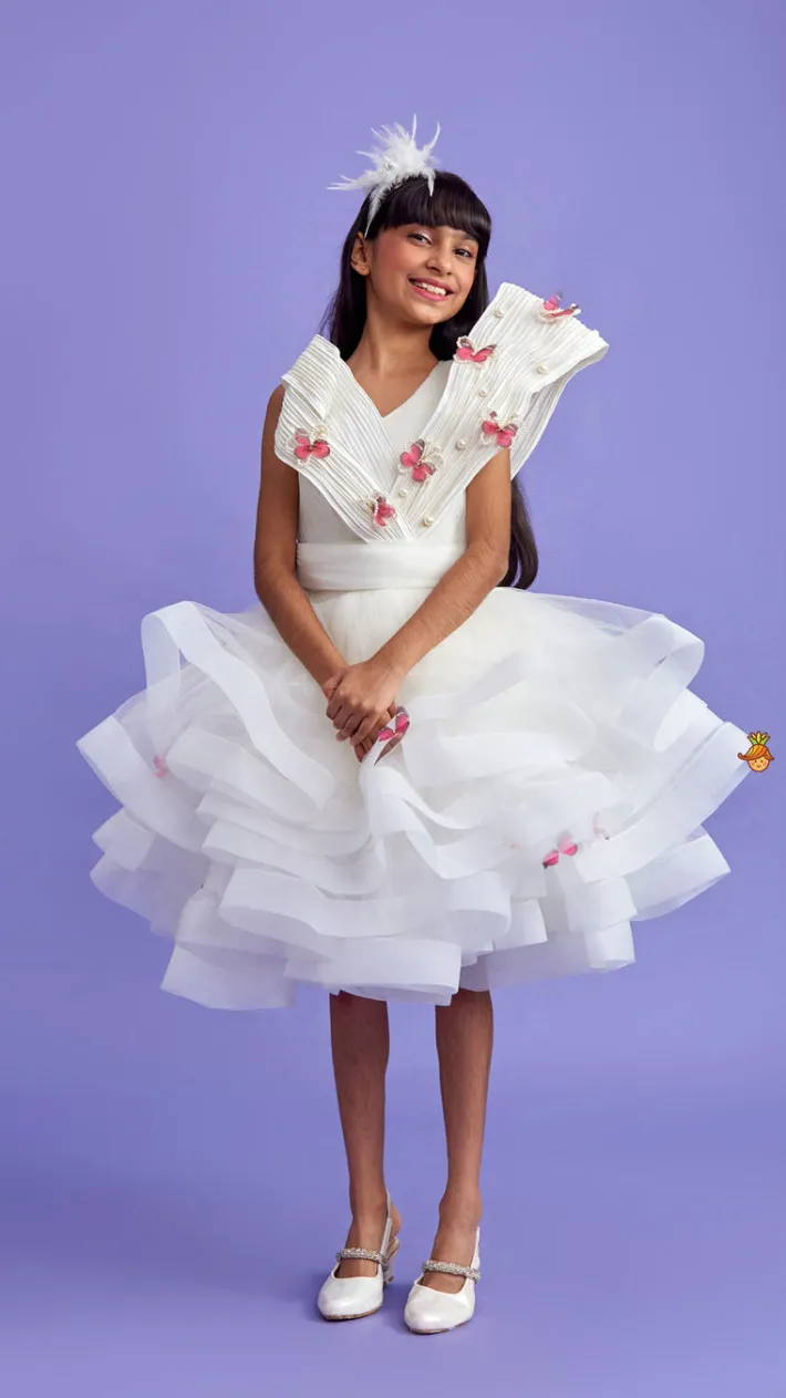 Discount Pleated Yoke Off White Butterfly Dress With Stiff Belt Dresses & Sets | Dresses