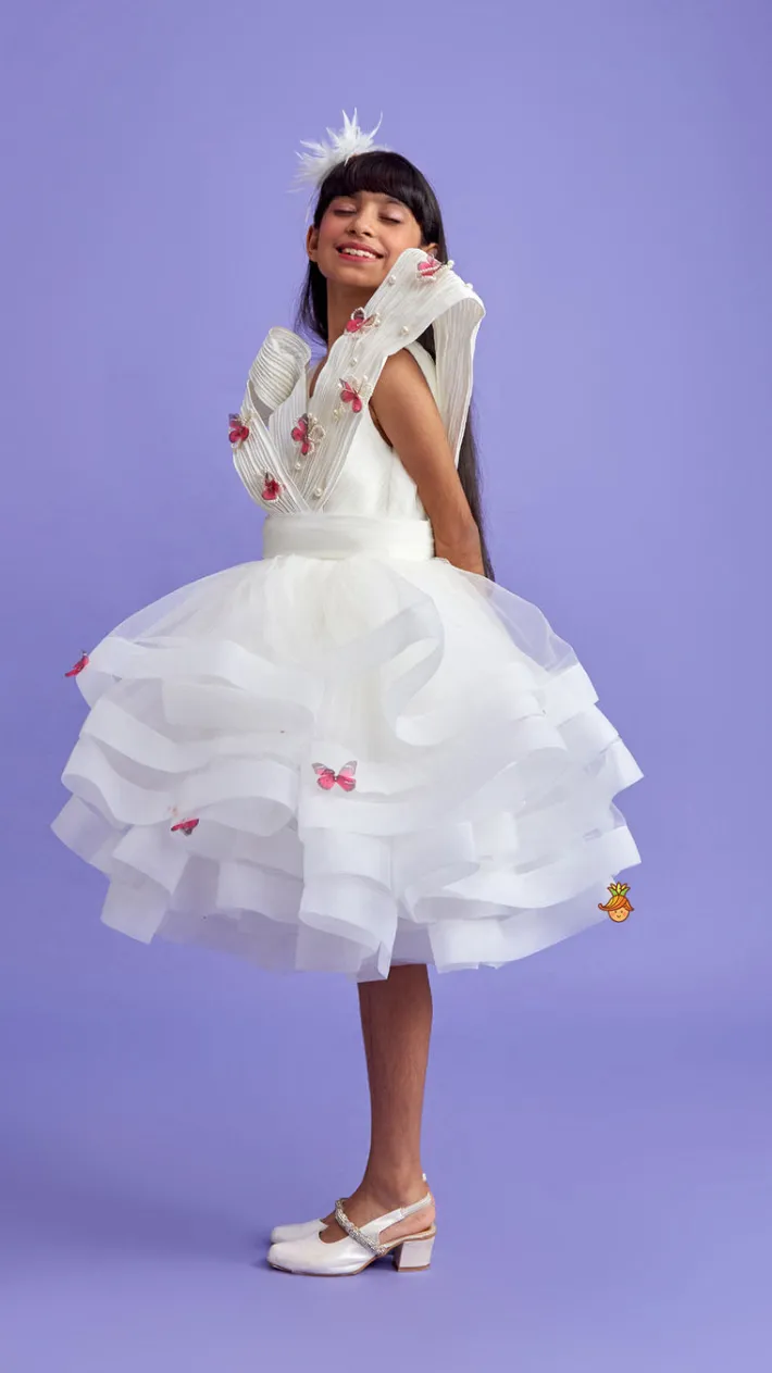 Discount Pleated Yoke Off White Butterfly Dress With Stiff Belt Dresses & Sets | Dresses