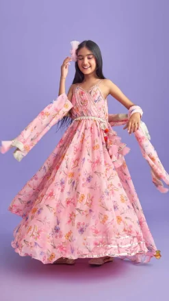 Discount Pleated Yoke Pink Asymmetric Anarkali And Fringed Dupatta Ethnic Wear | Sarees & Anarkalis