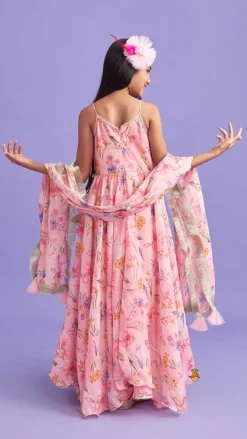 Discount Pleated Yoke Pink Asymmetric Anarkali And Fringed Dupatta Ethnic Wear | Sarees & Anarkalis