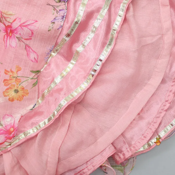 Discount Pleated Yoke Pink Asymmetric Anarkali And Fringed Dupatta Ethnic Wear | Sarees & Anarkalis