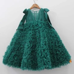 New Pleated Yoke Ruffled Green Fancy Gown Dresses & Sets | Gowns