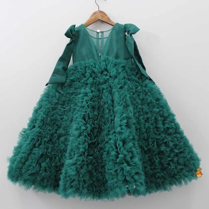 New Pleated Yoke Ruffled Green Fancy Gown Dresses & Sets | Gowns