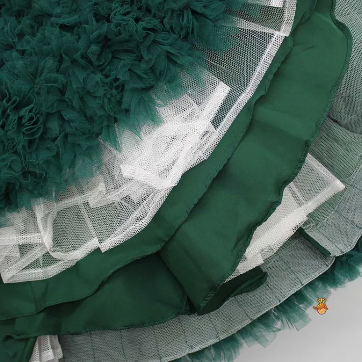New Pleated Yoke Ruffled Green Fancy Gown Dresses & Sets | Gowns