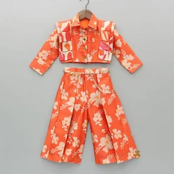 Best Pleats Enhanced Collared Neck Top With Flared Palazzo Ethnic Wear | Palazzos & Shararas