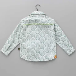 Fashion Pocket Detail Printed Collar Neck Green And White Shirt BOY Twinning Sets | Shirts & Tees