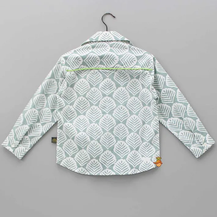 Fashion Pocket Detail Printed Collar Neck Green And White Shirt BOY Twinning Sets | Shirts & Tees