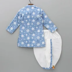 Discount Pocket Square Elegant Blue Embroidered Kurta And Dhoti BOY Indian Ethnic Wear | Ethnic Sets