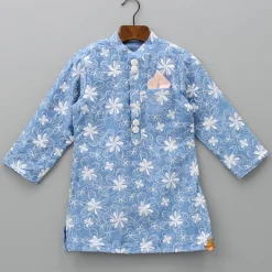 Discount Pocket Square Elegant Blue Embroidered Kurta And Dhoti BOY Indian Ethnic Wear | Ethnic Sets