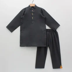 Clearance Pockets Detail Black Kurta With Printed Jacket And Pyjama BOY Twinning Sets | Indian Ethnic Wear