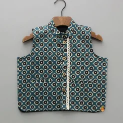 Clearance Pockets Detail Black Kurta With Printed Jacket And Pyjama BOY Twinning Sets | Indian Ethnic Wear