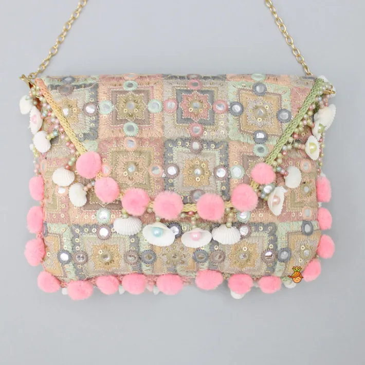 Fashion Pom Pom Detailed Multicolour Sling Bag Bags