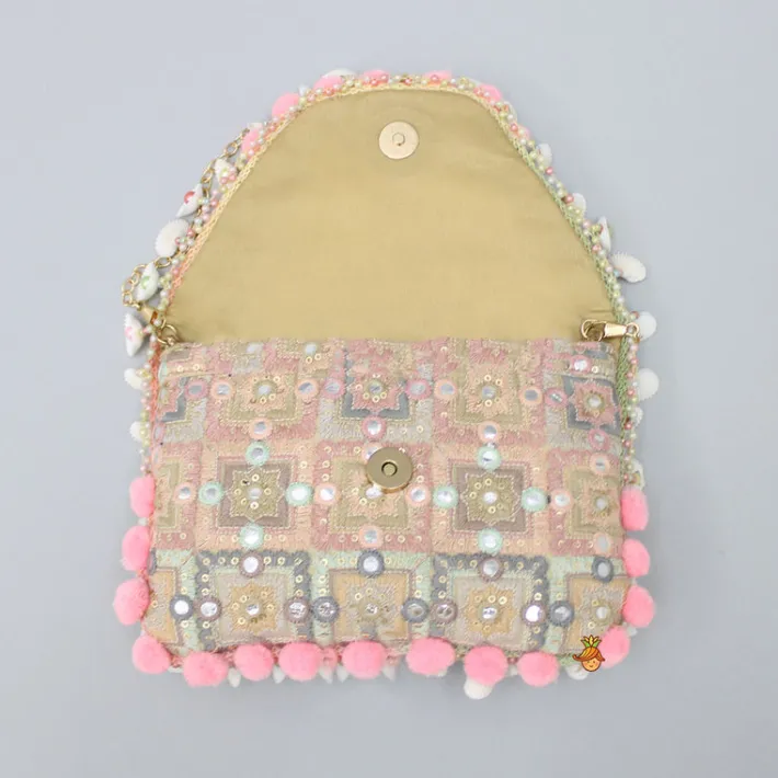 Fashion Pom Pom Detailed Multicolour Sling Bag Bags