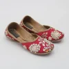 Hot Pretty Pearl And Zardozi Embroidered Red Jutti Shoes