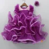 Best Pretty Purple Ruffled Layered Gown With Matching Hair Clip Dresses & Sets | Gowns