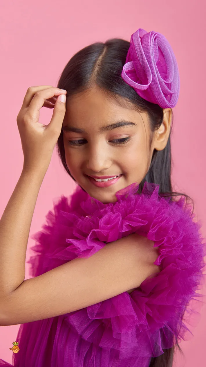 Best Pretty Purple Ruffled Layered Gown With Matching Hair Clip Dresses & Sets | Gowns