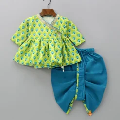 Online Printed Angarkha Style Green Kurta And Dhoti With Mukut BOY Indian Ethnic Wear | Ethnic Sets