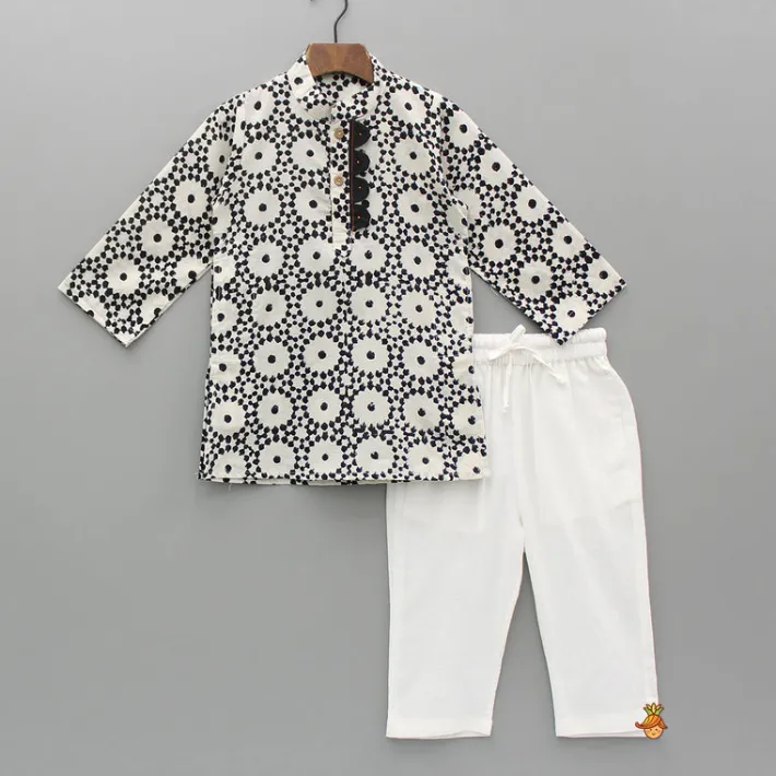 Best Printed Black And White Kurta With Pyjama BOY Indian Ethnic Wear | Ethnic Sets