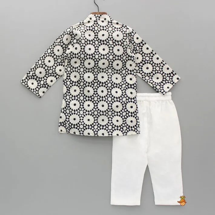 Best Printed Black And White Kurta With Pyjama BOY Indian Ethnic Wear | Ethnic Sets