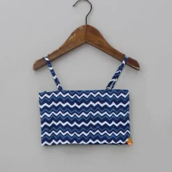 Hot Printed Blue Crop Top With High Low Jacket And Dhoti Ethnic Wear | Dhotis & Patialas