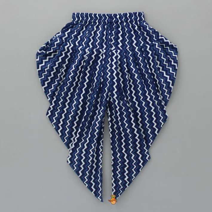 Hot Printed Blue Crop Top With High Low Jacket And Dhoti Ethnic Wear | Dhotis & Patialas