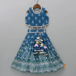 Discount Printed Blue Top And Lehenga With Net Dupatta And Matching Potli Ethnic Wear | Lehengas & Ghagras