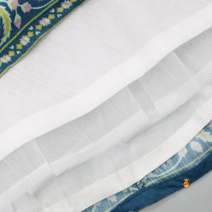 Discount Printed Blue Top And Lehenga With Net Dupatta And Matching Potli Ethnic Wear | Lehengas & Ghagras