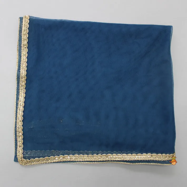 Discount Printed Blue Top And Lehenga With Net Dupatta And Matching Potli Ethnic Wear | Lehengas & Ghagras