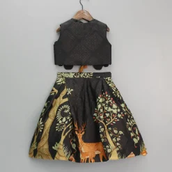 Outlet Printed Crop Top With Embroidered Jacket And Lehenga Ethnic Wear | Lehengas & Ghagras