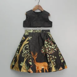 Outlet Printed Crop Top With Embroidered Jacket And Lehenga Ethnic Wear | Lehengas & Ghagras