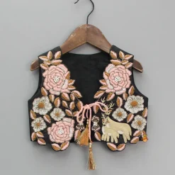 Outlet Printed Crop Top With Embroidered Jacket And Lehenga Ethnic Wear | Lehengas & Ghagras