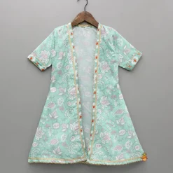 Discount Printed Crop Top With Green Jacket And Sharara Style Palazzo Ethnic Wear | Palazzos & Shararas