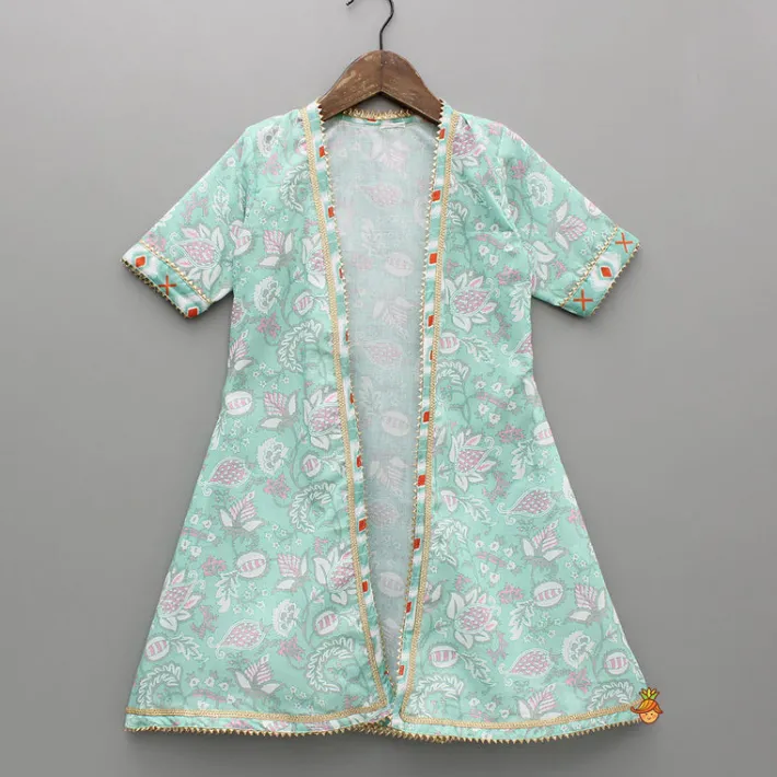 Discount Printed Crop Top With Green Jacket And Sharara Style Palazzo Ethnic Wear | Palazzos & Shararas