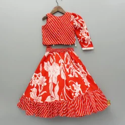 New Printed Embellished Top With One Side Flap And Flared Lehenga Ethnic Wear | Lehengas & Ghagras
