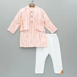 Fashion Printed Embroidered Kurta With Front Open Flap Attached Jacket And Pyjama BOY Indian Ethnic Wear | Ethnic Sets