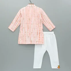 Fashion Printed Embroidered Kurta With Front Open Flap Attached Jacket And Pyjama BOY Indian Ethnic Wear | Ethnic Sets