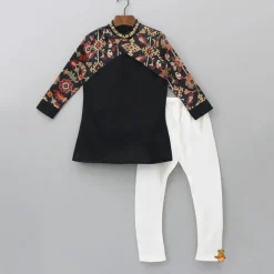 Best Printed Flap Black Kurta And Churidar BOY Indian Ethnic Wear | Ethnic Sets