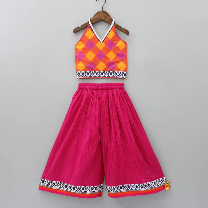 Hot Printed Halter Neck Top With Pink Palazzo Ethnic Wear | Palazzos & Shararas