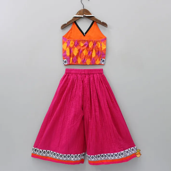 Hot Printed Halter Neck Top With Pink Palazzo Ethnic Wear | Palazzos & Shararas