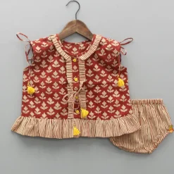 Hot Printed Jaamna Set With Matching Booties And Mittens Baby Essentials | Infant Clothing
